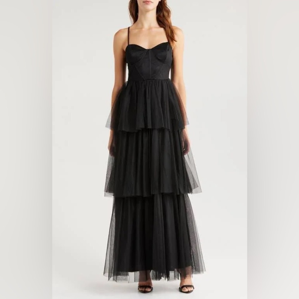 Lulus Black Tiered Evening Dress - Picture 2 of 3